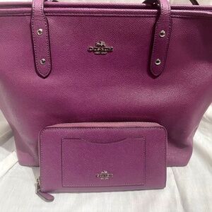 Coach Purple Shoulder Bag and Wallet Set